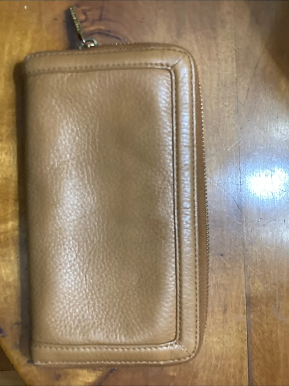 Tory Burch Pebbled Leather Zip Wallet in Cognac